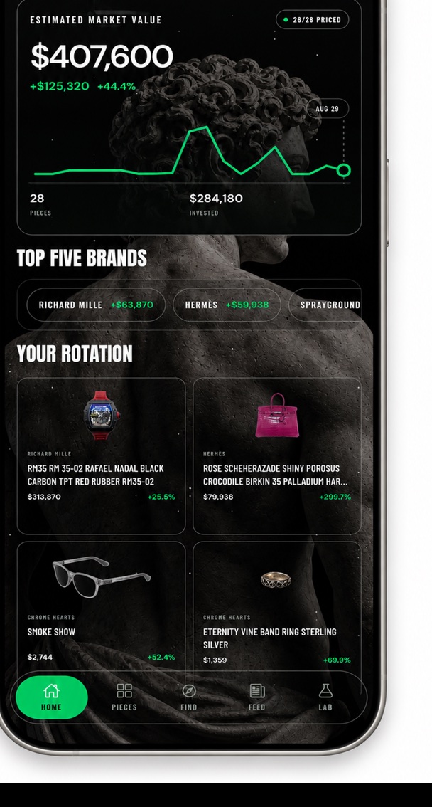 Watch collection values shown in the Pieces portfolio dashboard